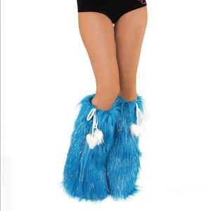 IHeartRaves Fluffy Blue Leg Warmers with 💛 Ties